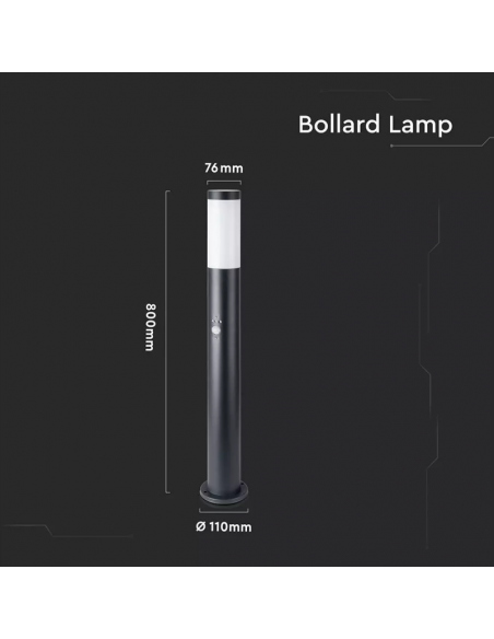 8984-Piantana LED da Giardino cm con Portalampada E e sensore di movimento max  in Acciaio Inossidabile Nero IP-2