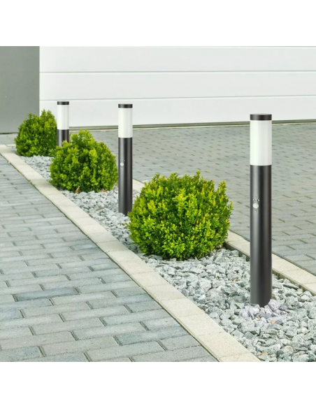 8984-Piantana LED da Giardino cm con Portalampada E e sensore di movimento max  in Acciaio Inossidabile Nero IP-3