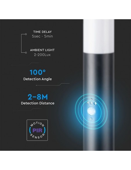 8984-Piantana LED da Giardino cm con Portalampada E e sensore di movimento max  in Acciaio Inossidabile Nero IP-7