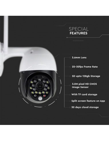 8989-Camera di Videosorveglianza da esterno WIFI con  luci a LED MP -7