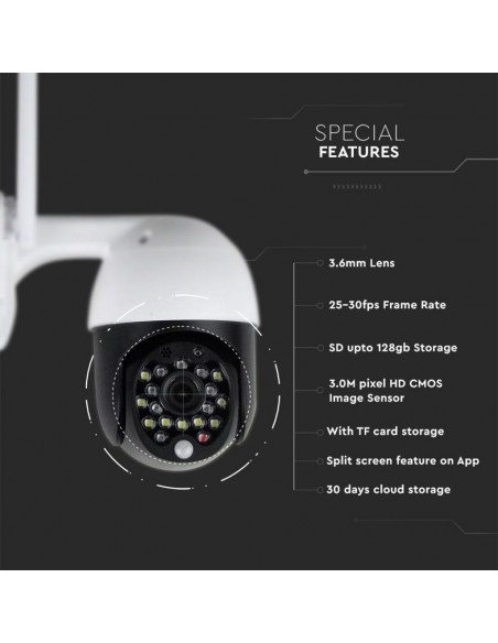 8989-Camera di Videosorveglianza da esterno WIFI con  luci a LED MP -7