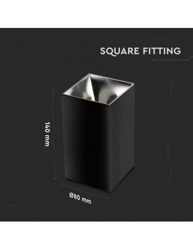 8994-Portafaretto LED Montaggio a Plafone Quadrato GU Corpo Nero Riflettore Cromato-2