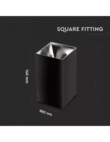 8994-Portafaretto LED Montaggio a Plafone Quadrato GU Corpo Nero Riflettore Cromato-2