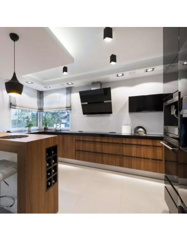 8994-Portafaretto LED Montaggio a Plafone Quadrato GU Corpo Nero Riflettore Cromato-3