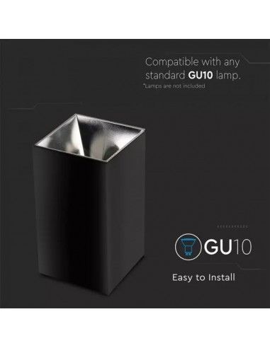 8994-Portafaretto LED Montaggio a Plafone Quadrato GU Corpo Nero Riflettore Cromato-5