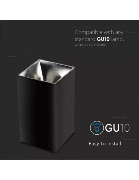 8994-Portafaretto LED Montaggio a Plafone Quadrato GU Corpo Nero Riflettore Cromato-5