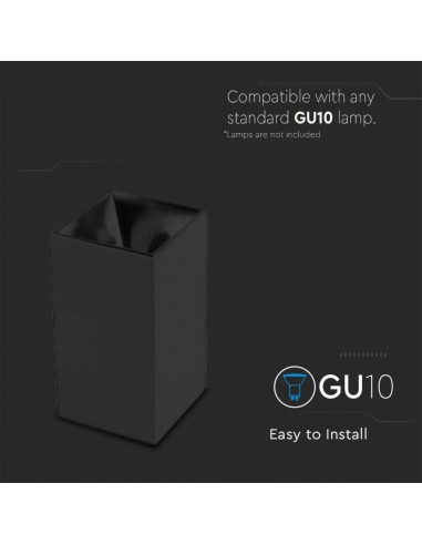 8995-Portafaretto LED Montaggio a Plafone Quadrato GU Corpo Nero Riflettore Nero-4