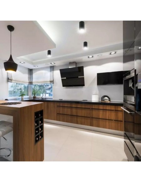 8999-Portafaretto LED Montaggio a Plafone Rotondo GU Corpo Nero Riflettore Nero-3