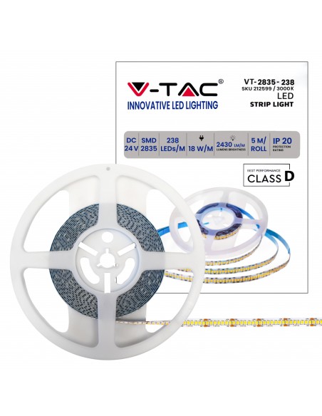 Striscia LED SMD2835 238 LED 24V IP20 3000K 135 lm/W